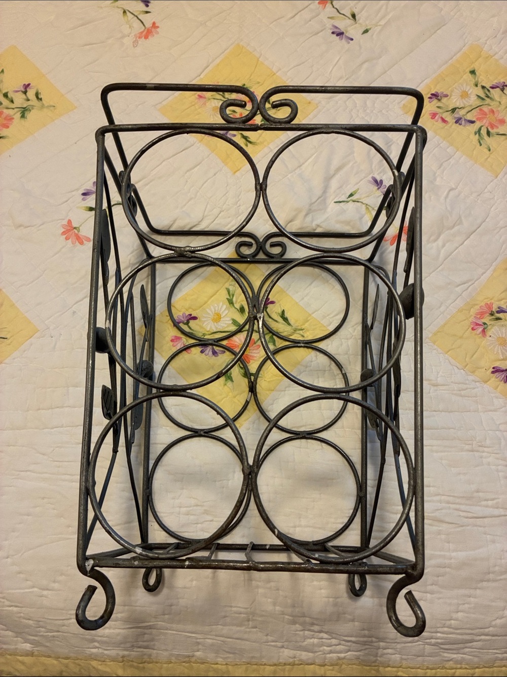 Gray Metal Wine Bottle Holder Rack Holds 6 Wine Bottles